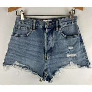 Pacsun Jean Shorts Vintage High Rise Women's Sz 26 Blue Distressed Raw Hem